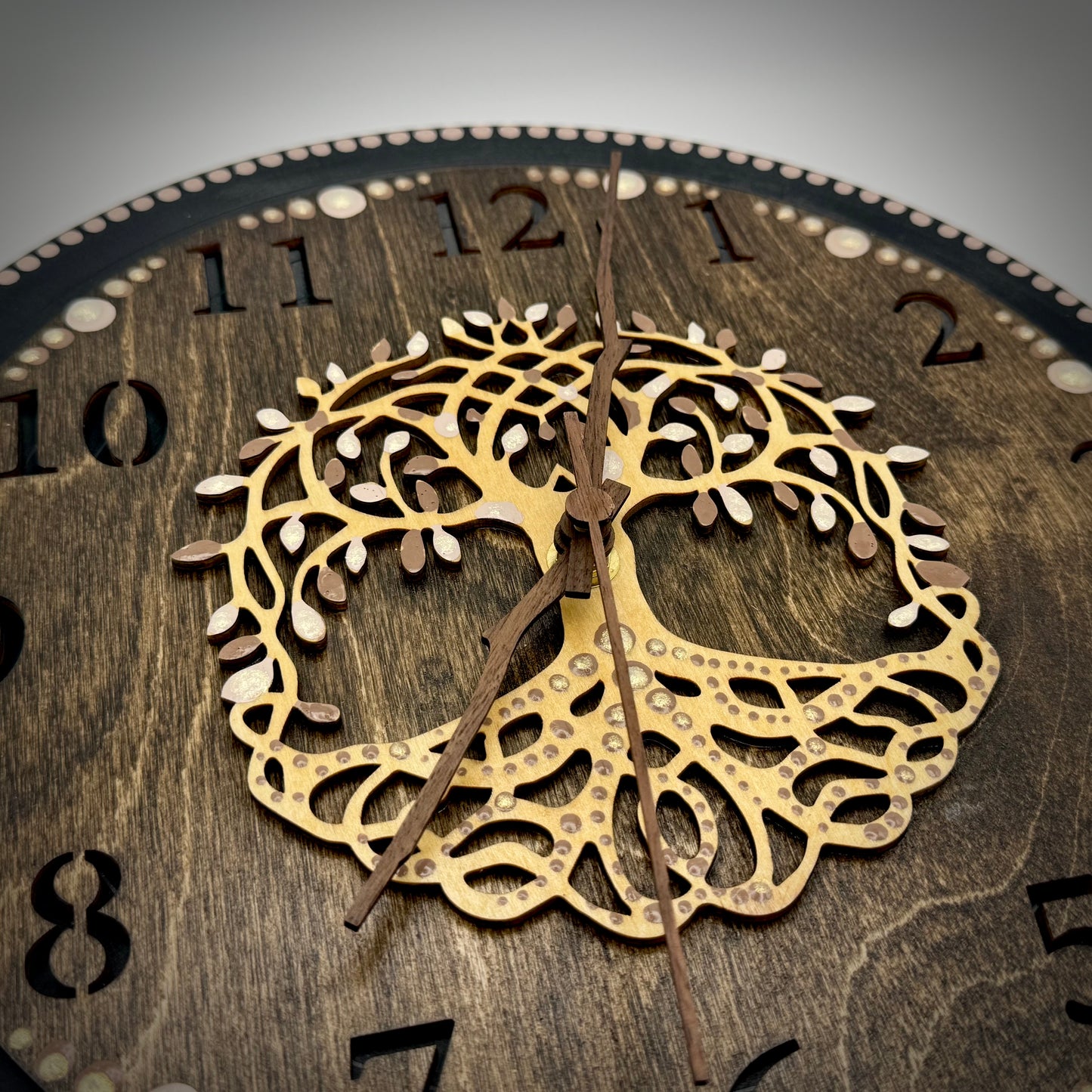 Album Record Vinyl Clocks; Tree of Life with Stained Wood Number Inlay