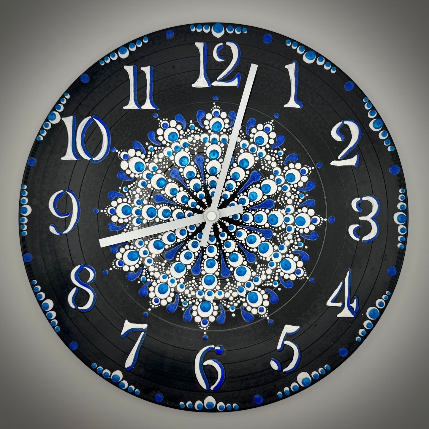 Album Record Vinyl Clocks; Blue and White Mandala