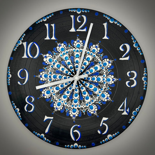 Album Record Vinyl Clocks; Blue and White Mandala