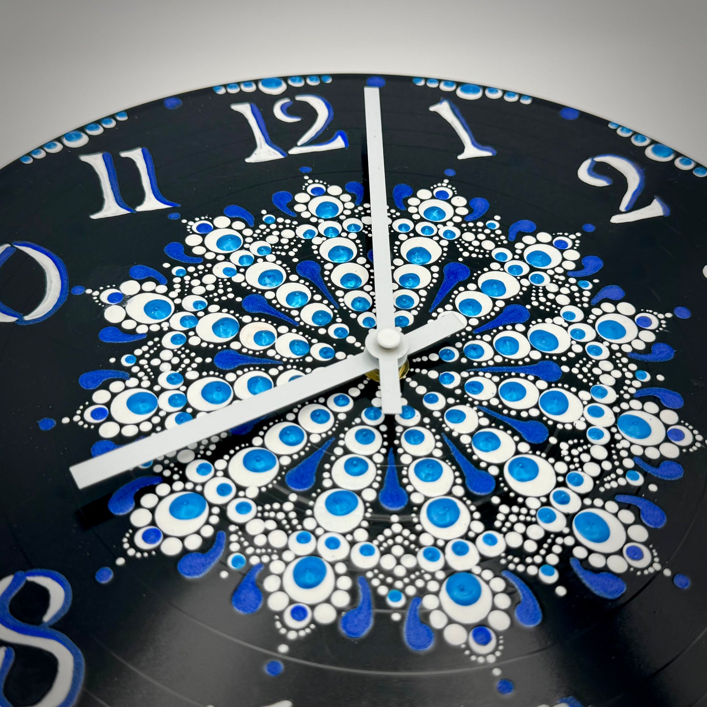 Album Record Vinyl Clocks; Blue and White Mandala