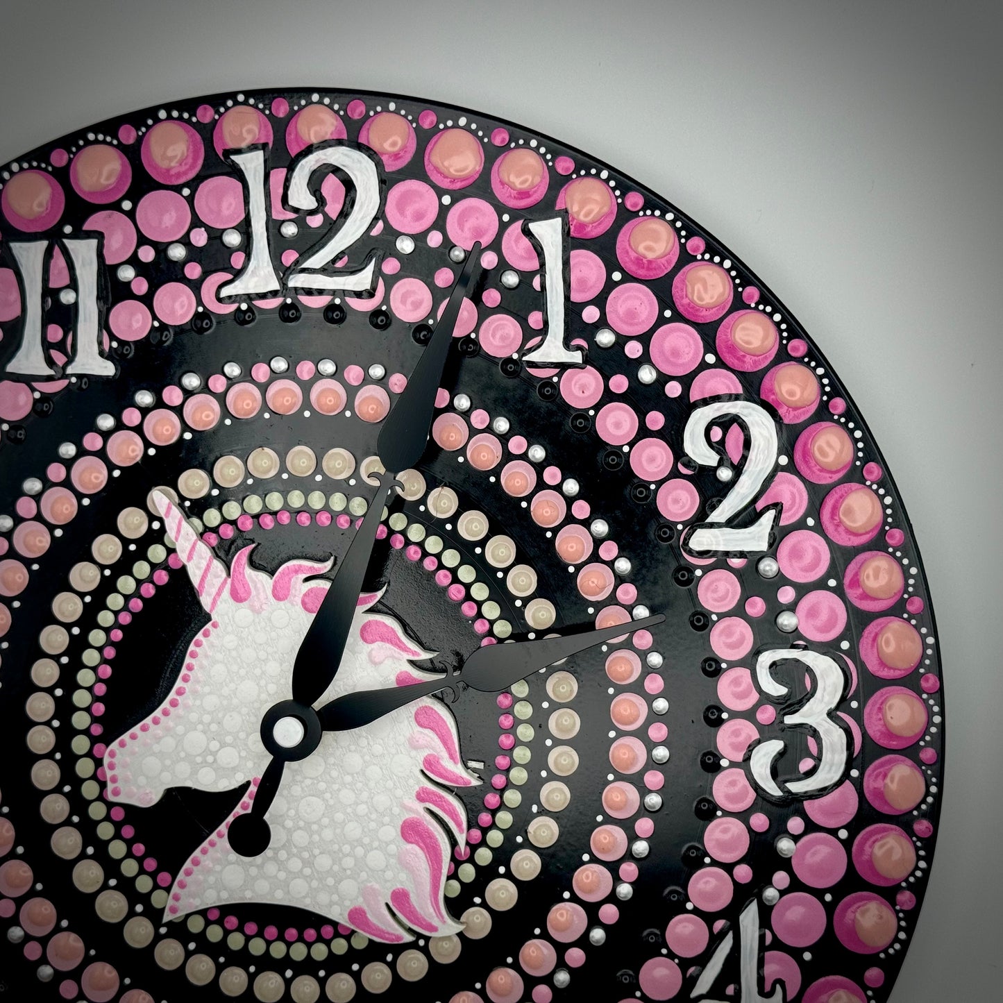 Album Record Vinyl Clocks; Pink Unicorn Mandala with Wood Inlay