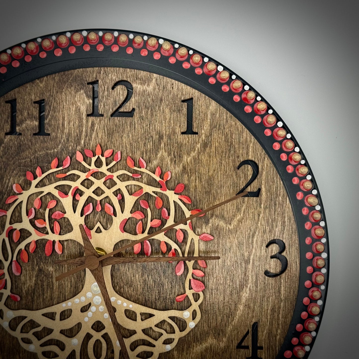 Album Record Vinyl Clocks; Tree of Life, Orange with Stained Wood Number Inlay