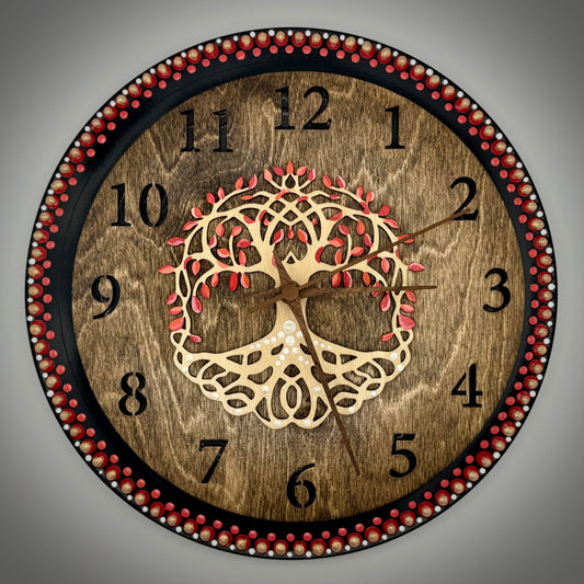 Album Record Vinyl Clocks; Tree of Life, Orange with Stained Wood Number Inlay