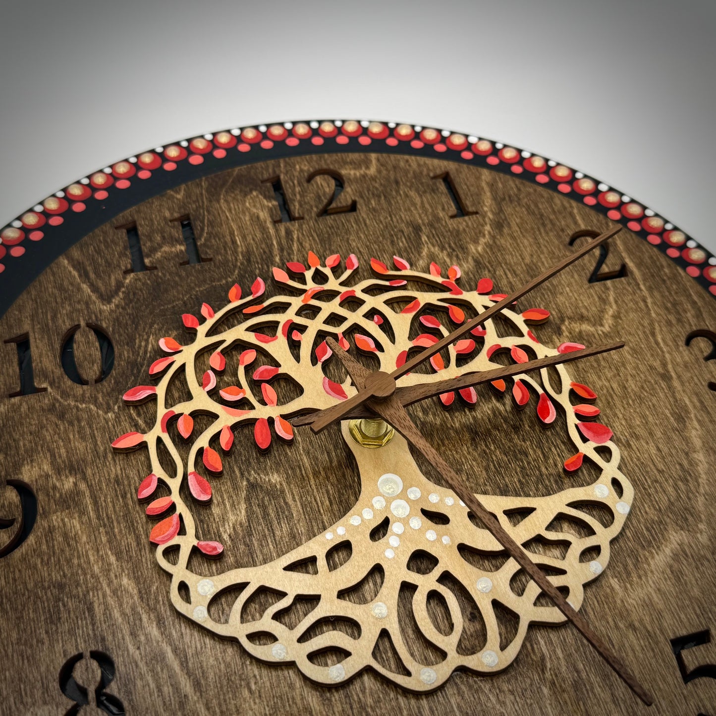 Album Record Vinyl Clocks; Tree of Life, Orange with Stained Wood Number Inlay