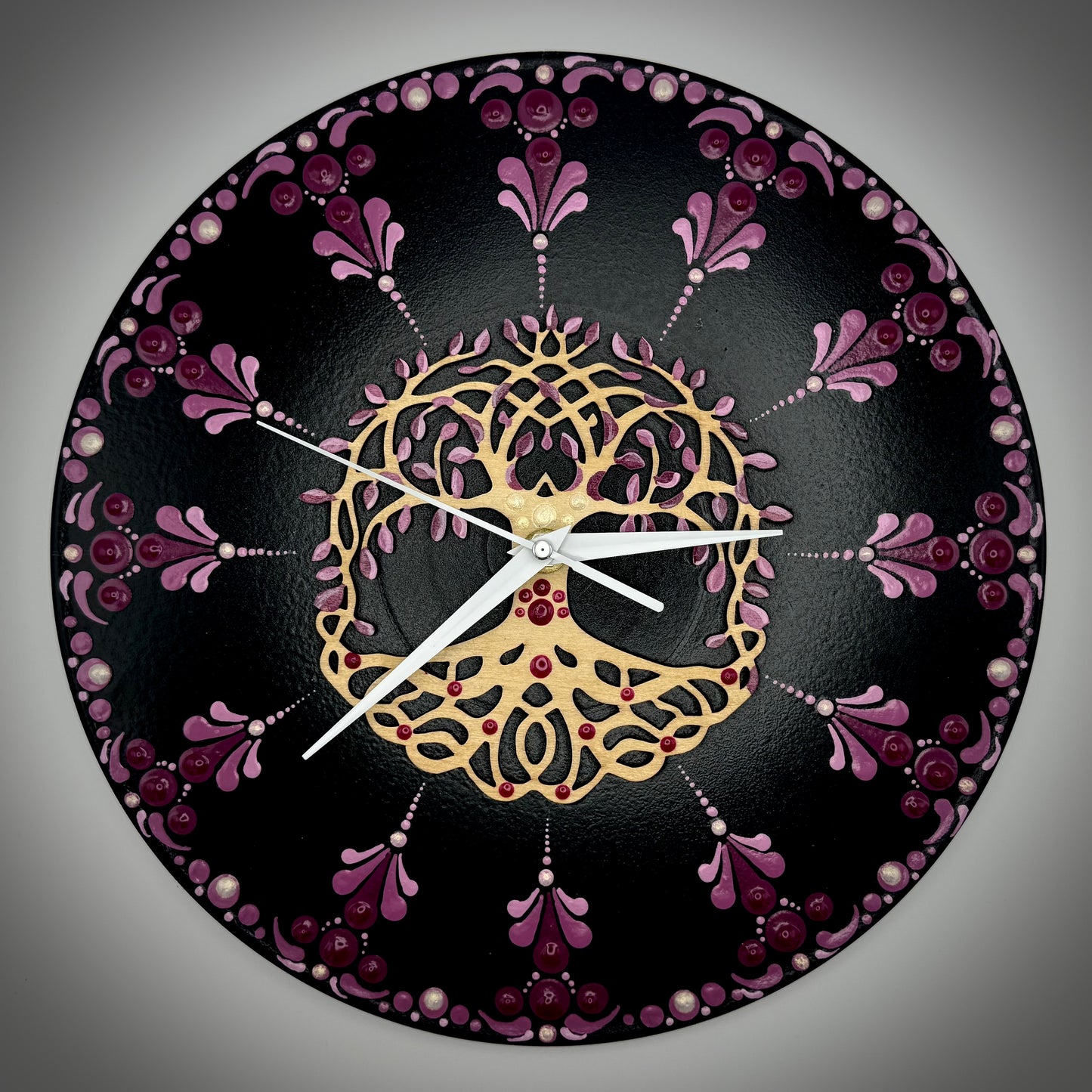 Album Record Vinyl Clocks; Tree of Life, Red with Wood Inlay