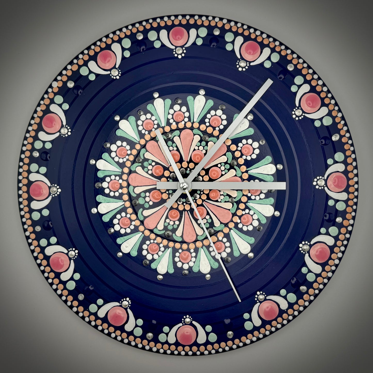 Album Record Vinyl Clocks; Blue and Peach Mandala