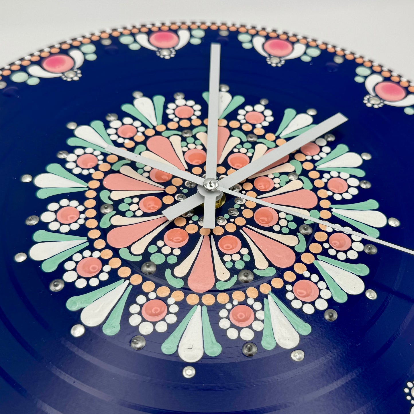 Album Record Vinyl Clocks; Blue and Peach Mandala