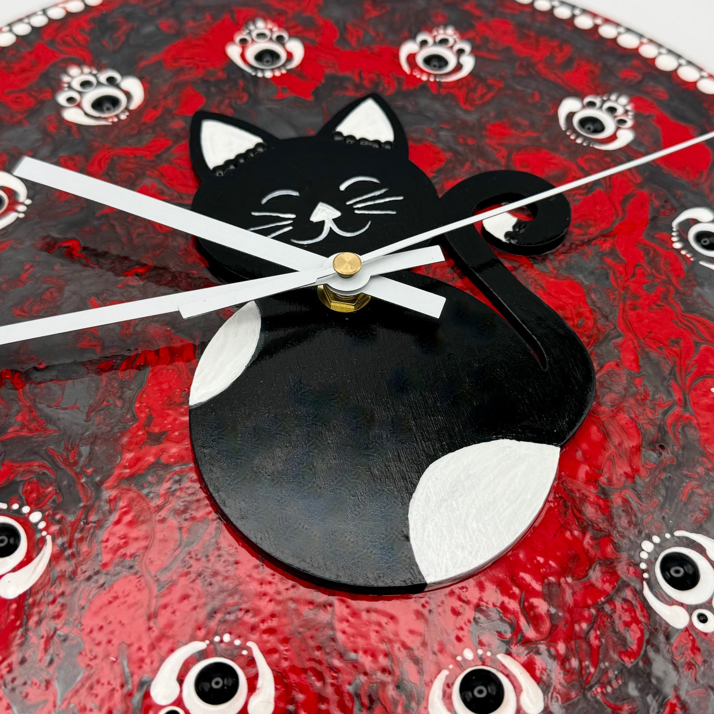 Album Record Vinyl Clocks; Paint Pouring Black and White Wooden Cat