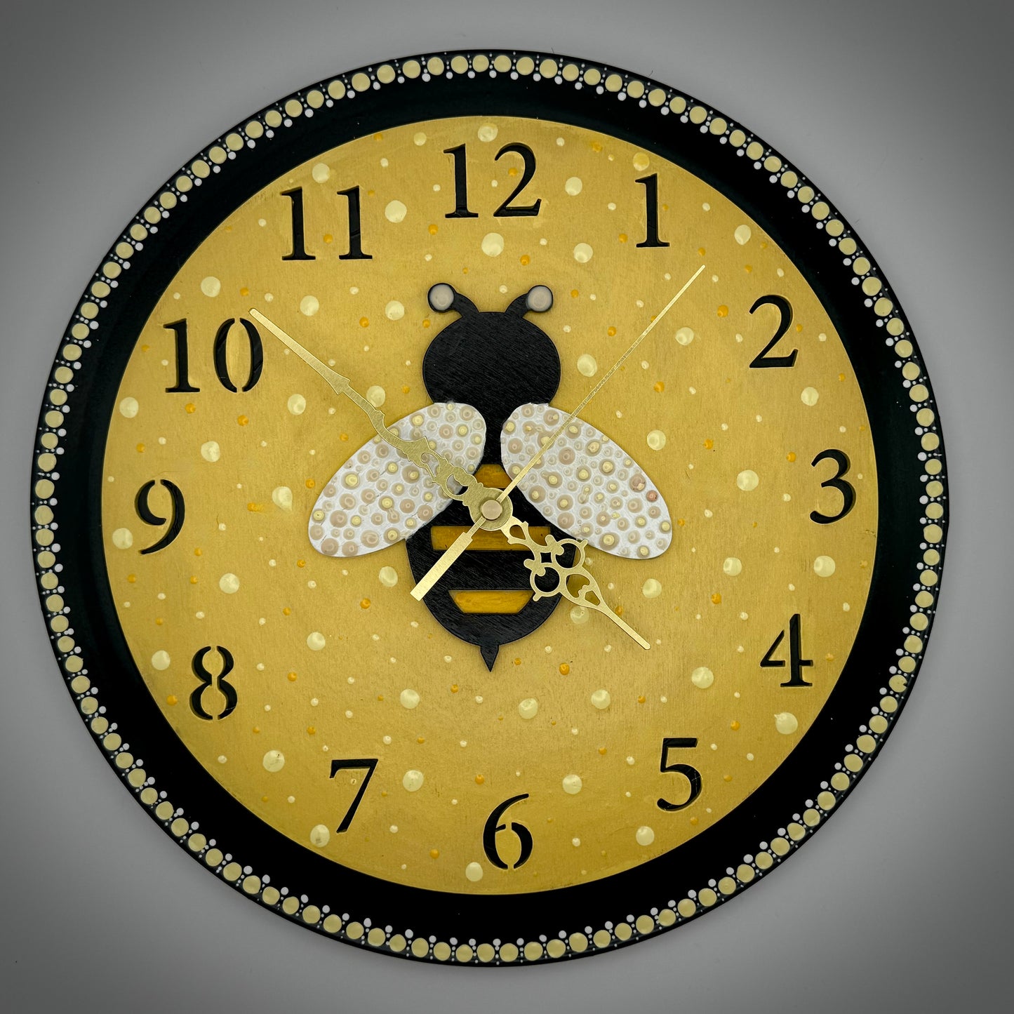 Album Record Vinyl Clocks; Bumble Bee Mandala with Wood Inlay