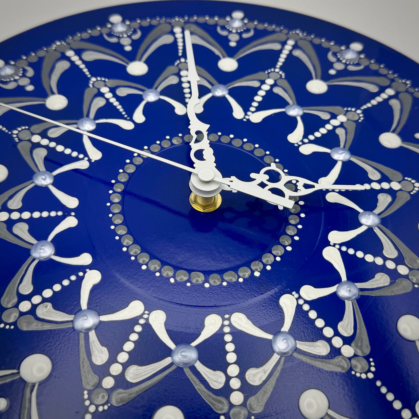 Album Record Vinyl Clocks; Blue and Silver Mandala Design