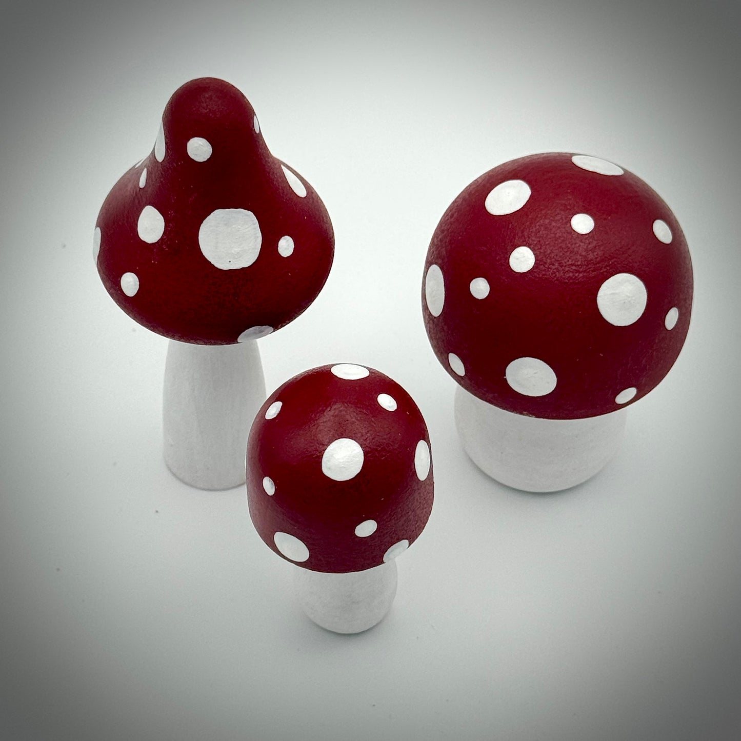 Set of 3 Hand-Painted Wooden Mushrooms