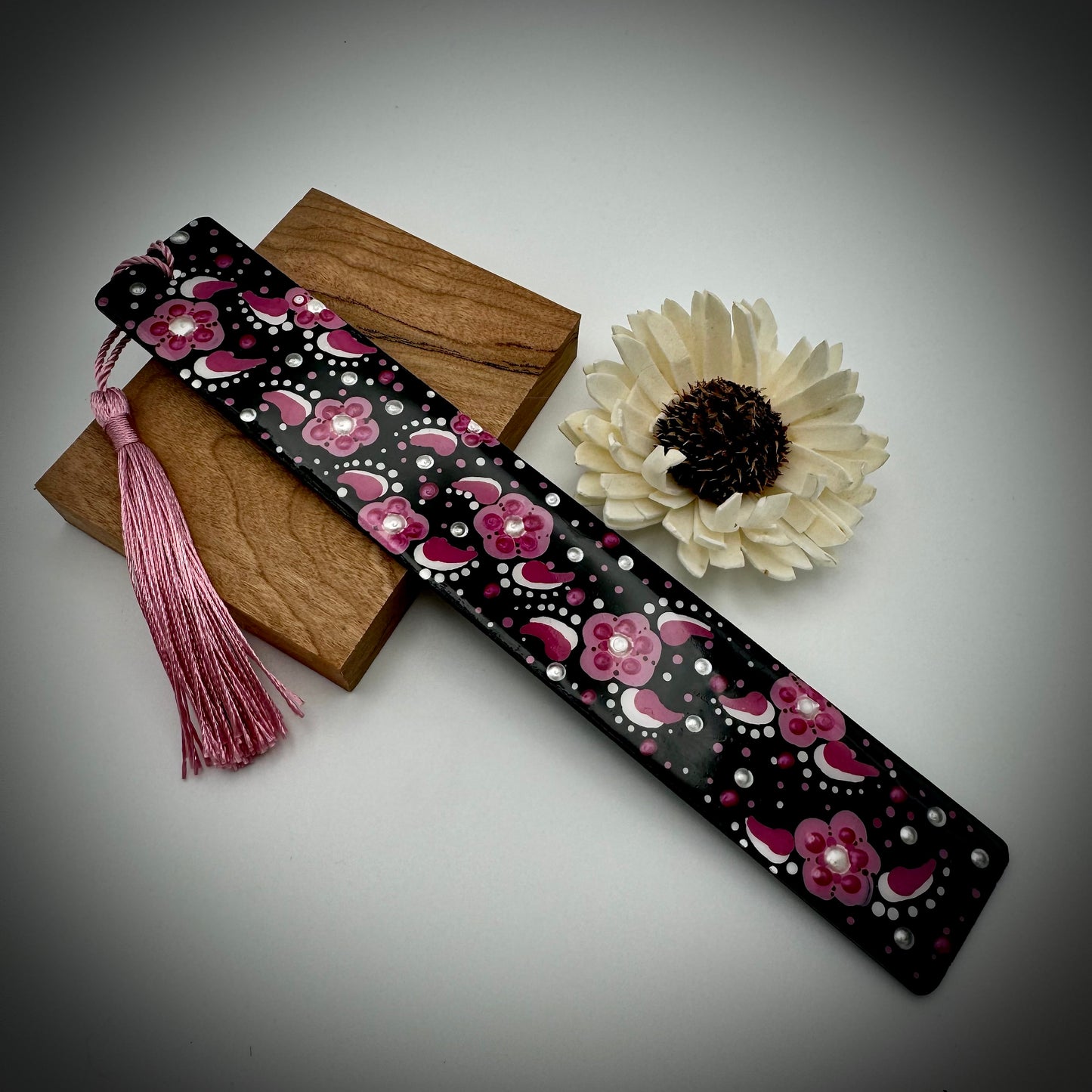 Burgundy Flower Mandala Bamboo Bookmark