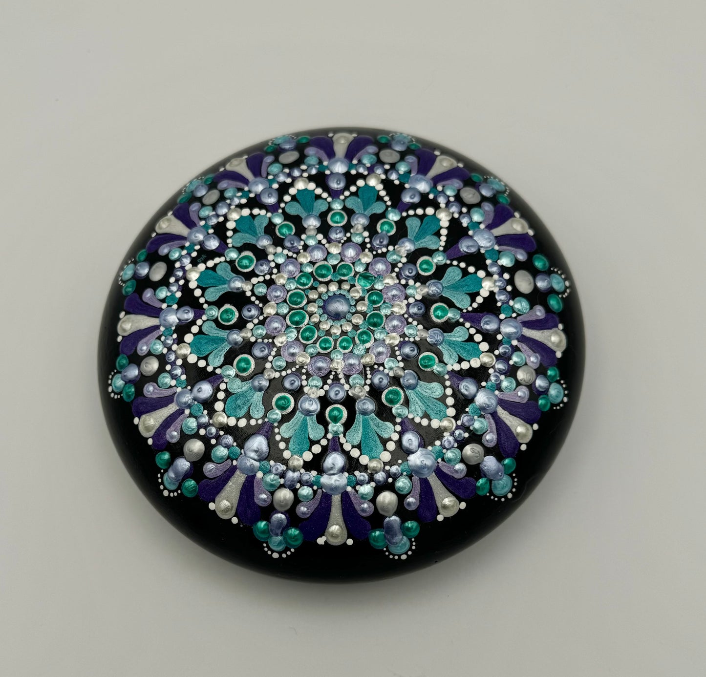 Teal and Purple Mandala Stone with Silver accents