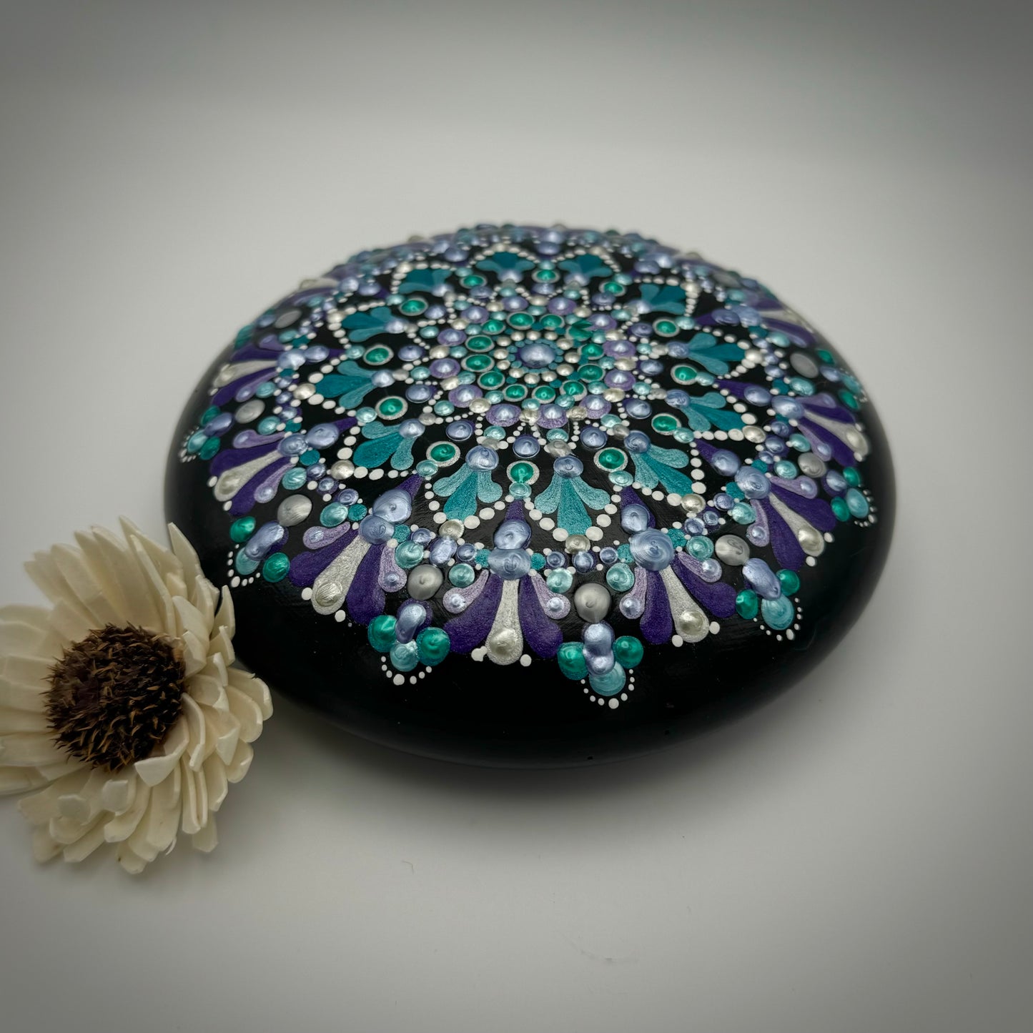 Teal and Purple Mandala Stone with Silver accents