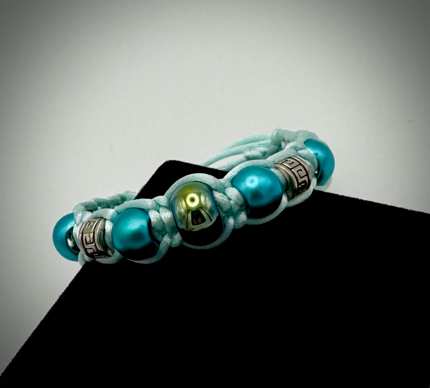 Teal and Turquoise Silk Macrame Bracelet