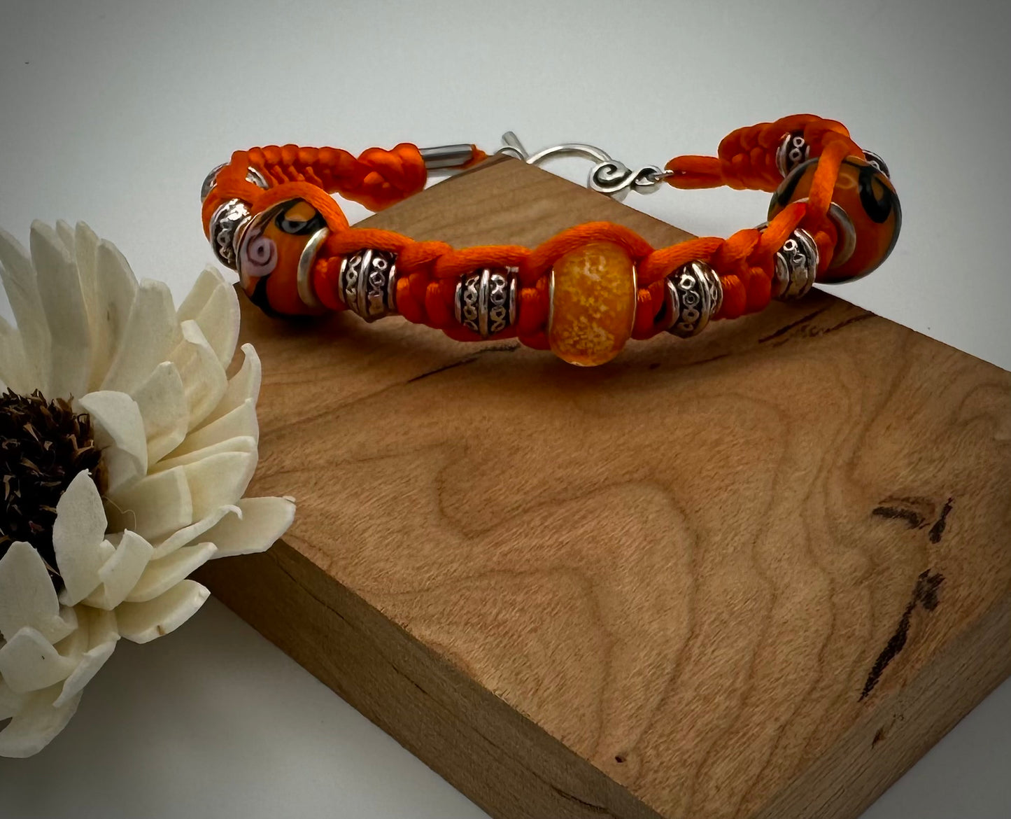 Outrageous Orange and Silver Silk Macrame Bracelet