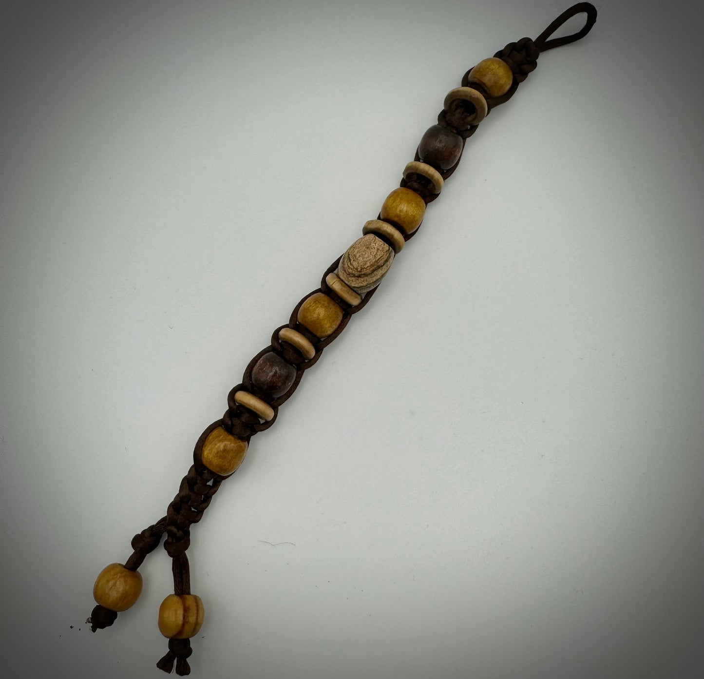 Stone and Wood Beads Bracelet with Silk Macrame Design