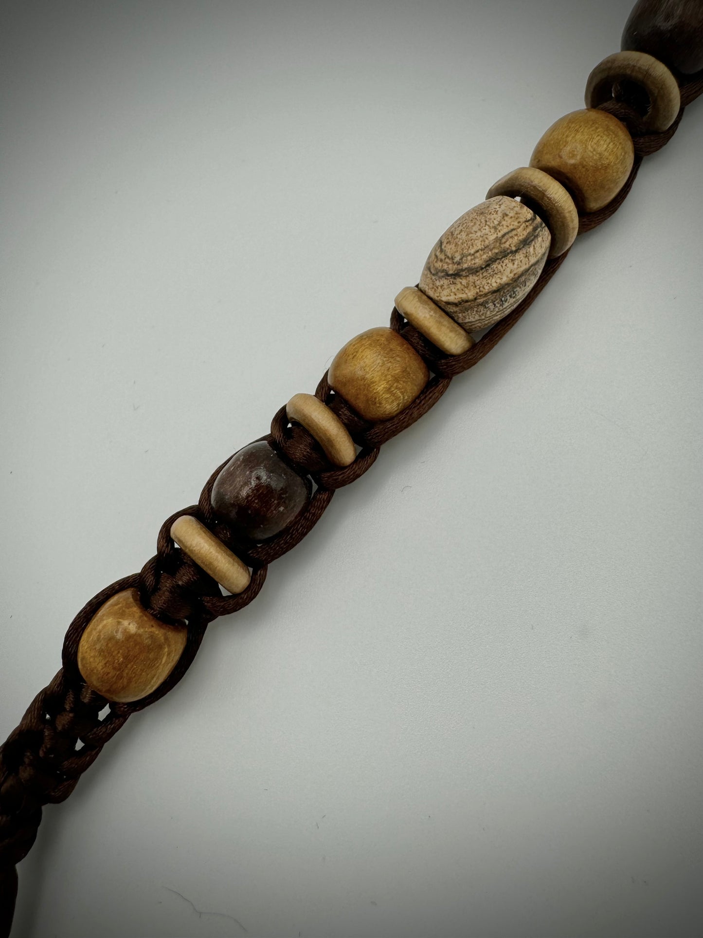 Stone and Wood Beads Bracelet with Silk Macrame Design