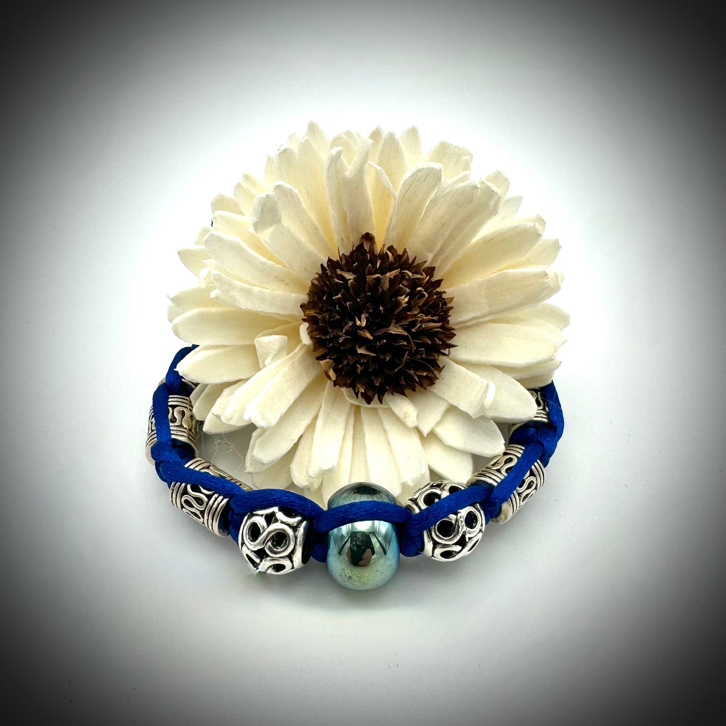 Royal Blue and Silver Silk Macrame Bracelet