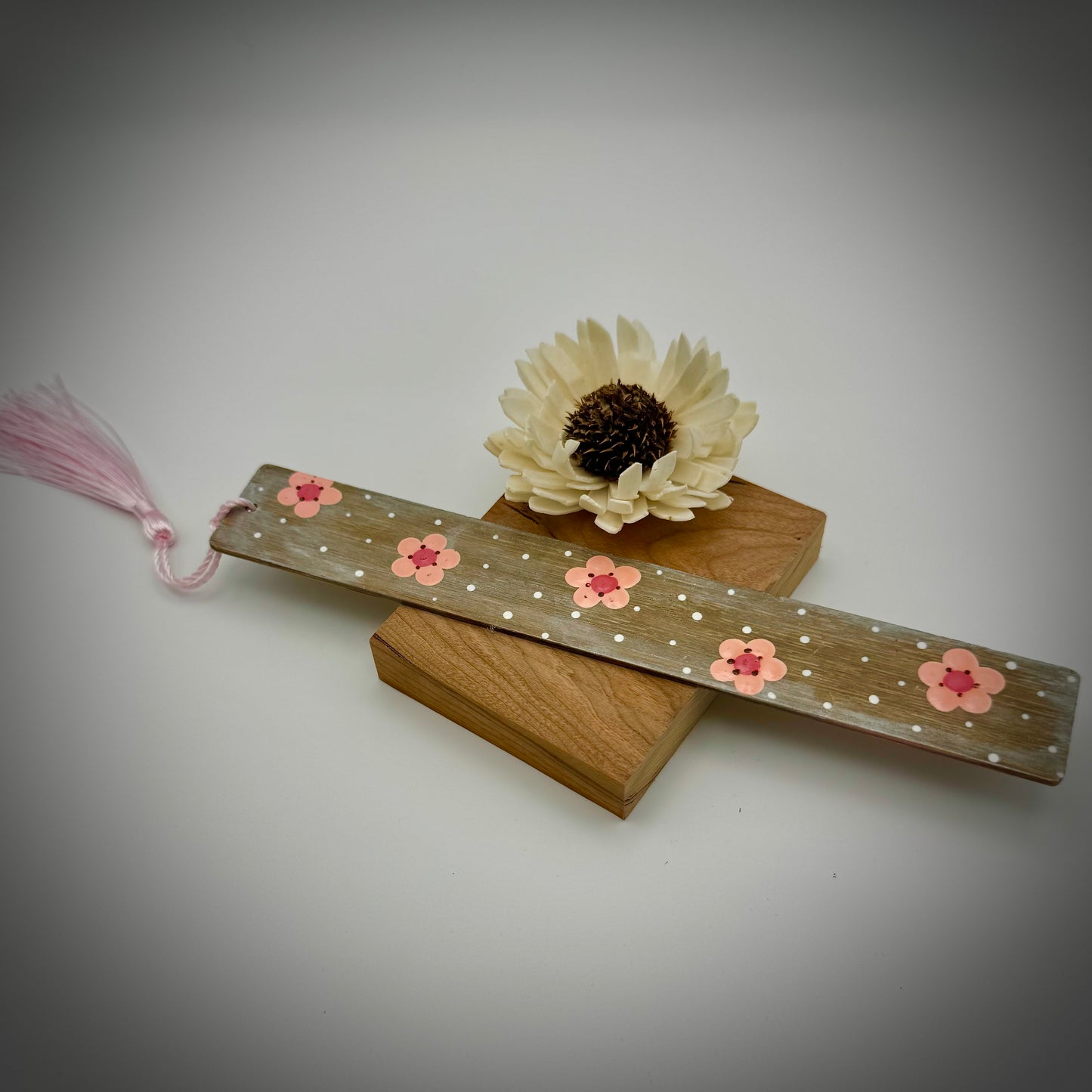 Pink Cherry Blossom Mandala Bamboo Bookmark