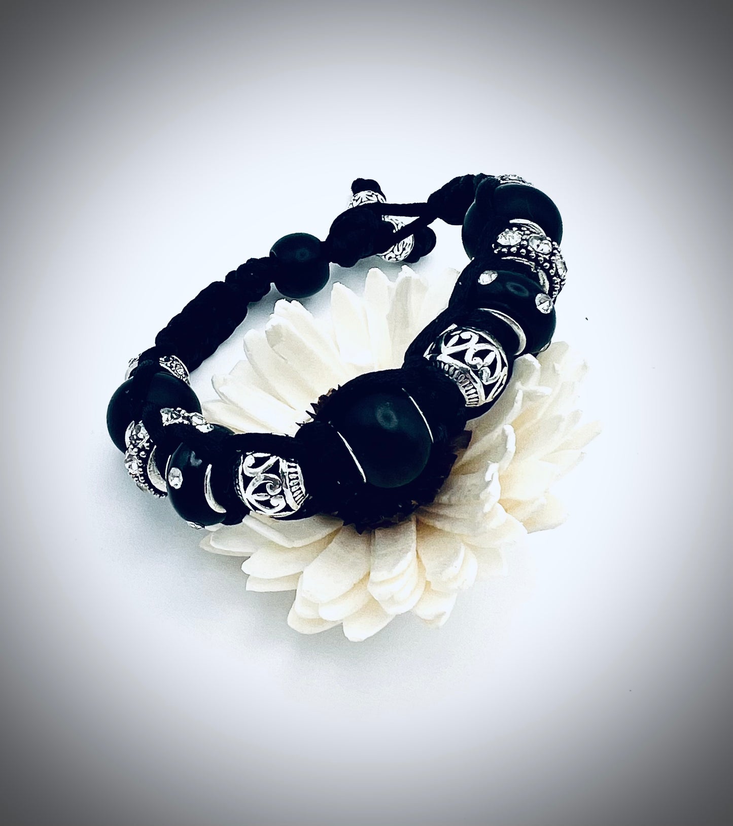 Black and Silver Silk Macrame Bracelet