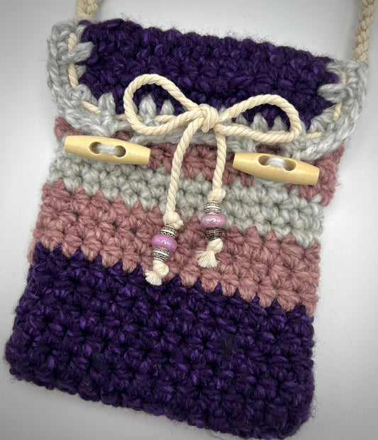 Pink & Purple Handmade Boho Crocheted Crossbody Purse