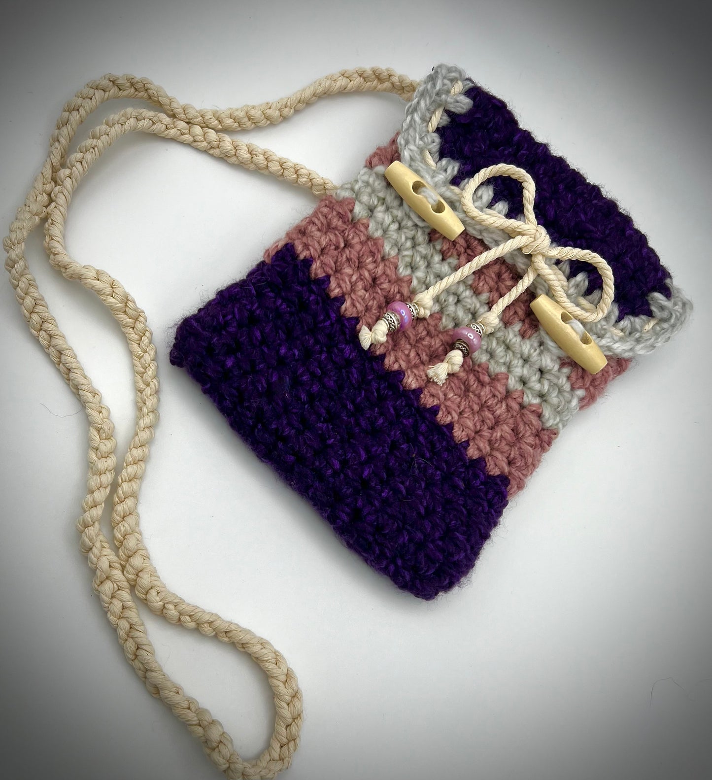 Pink & Purple Handmade Boho Crocheted Crossbody Purse