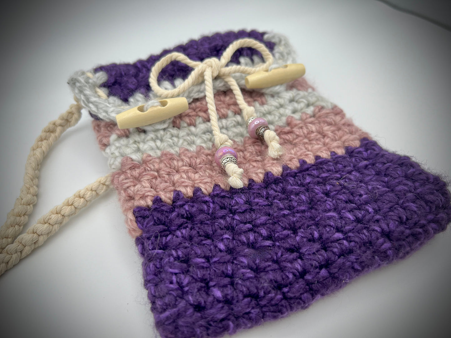 Pink & Purple Handmade Boho Crocheted Crossbody Purse