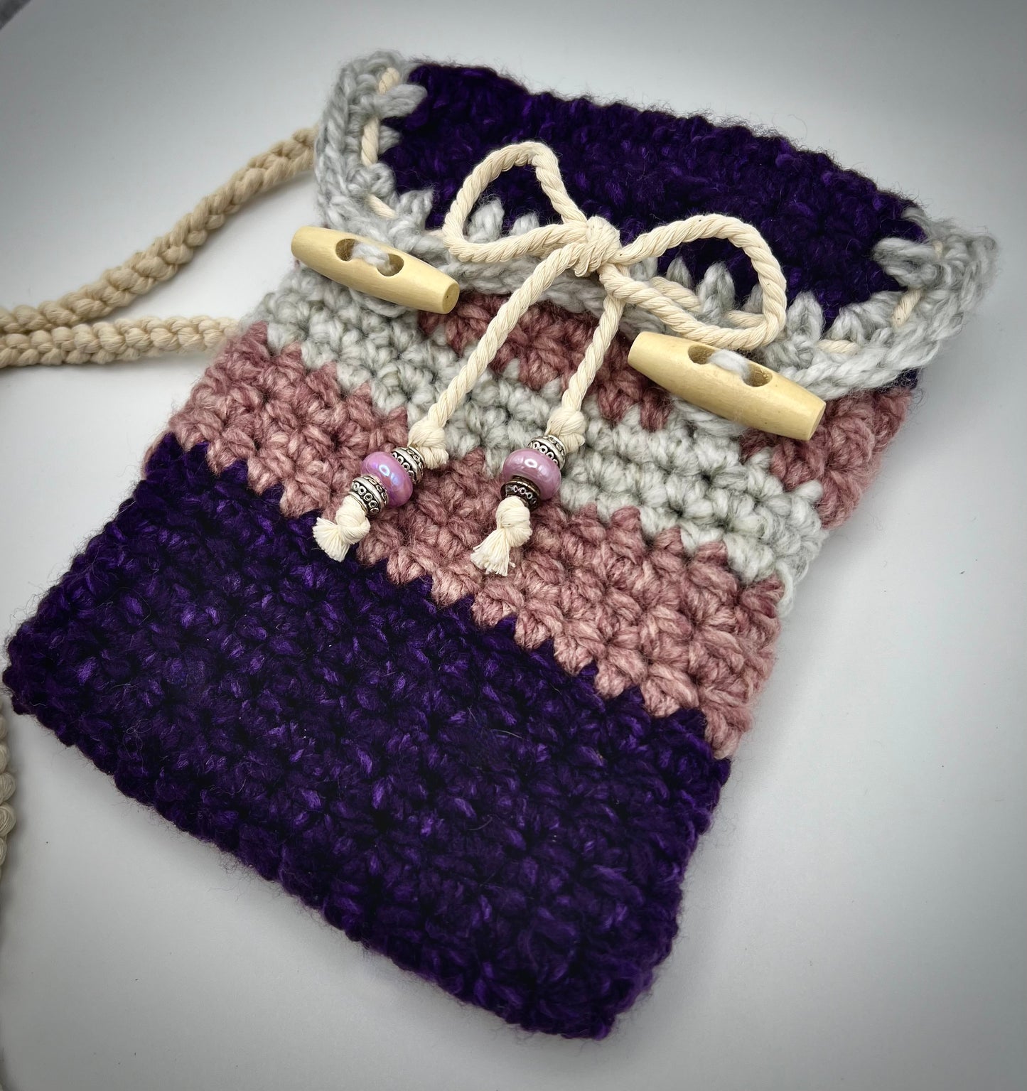 Pink & Purple Handmade Boho Crocheted Crossbody Purse