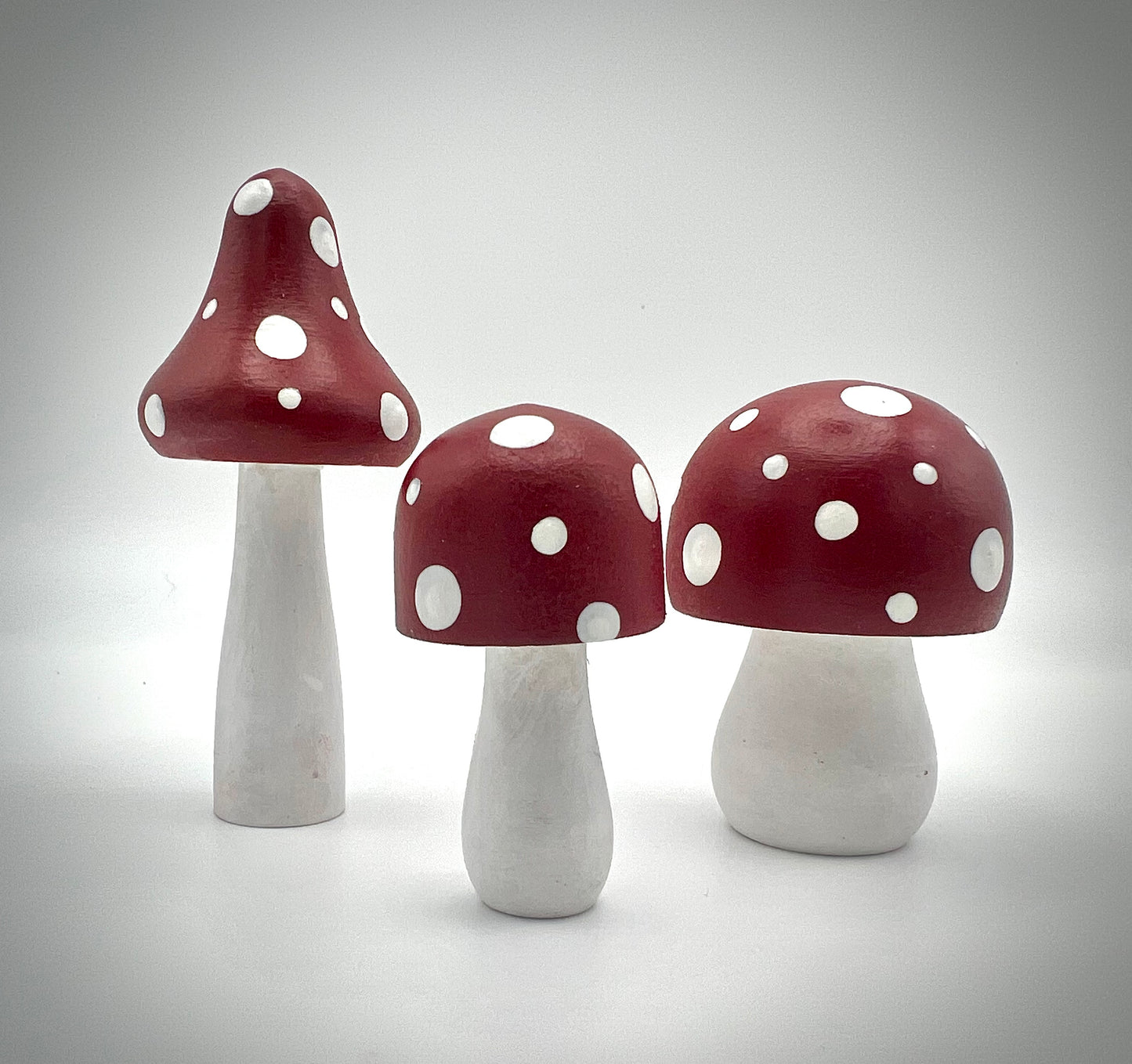 Set of 3 Hand-Painted Wooden Mushrooms